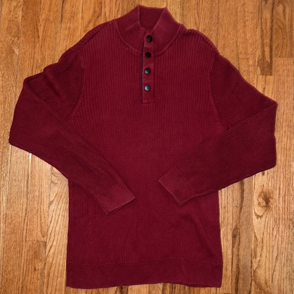 Express Other - Express Men’s Red Quarter Snap Button Down Mock Neck Sweater Size Large